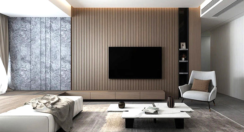 Panel interior acanalado de madera.