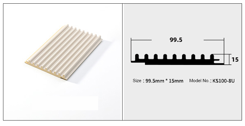 Paneles de pared estriados s&oacute;lidos semicirculares de 99,5 x 15 mm