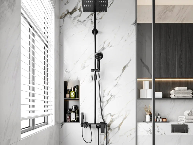 Hoja de m&aacute;rmol de PVC en el ba&ntilde;o