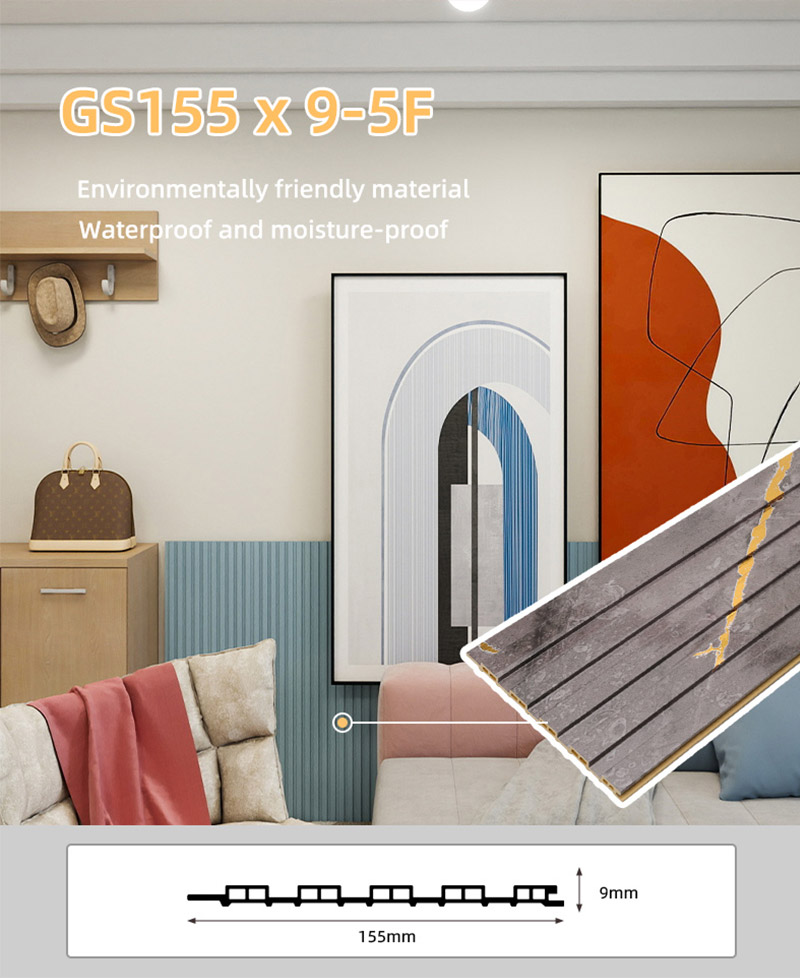 Panel de pared hueco estriado de PVC impermeable de 155*17 mm