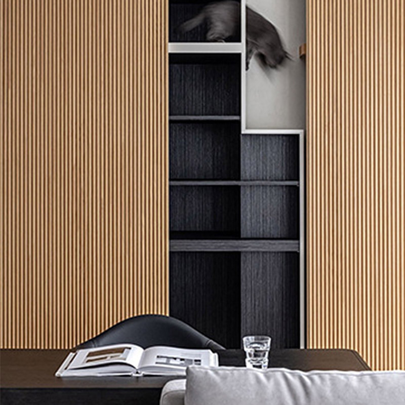 Paneles de pared macizos estriados de veta de madera de 159 * 12 mm