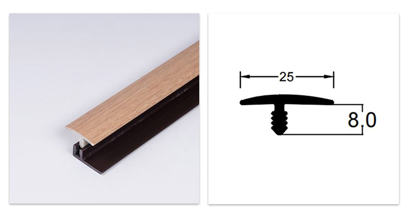 Tira de transici&oacute;n de piso de PVC en forma de T de 25 * 8 mm
