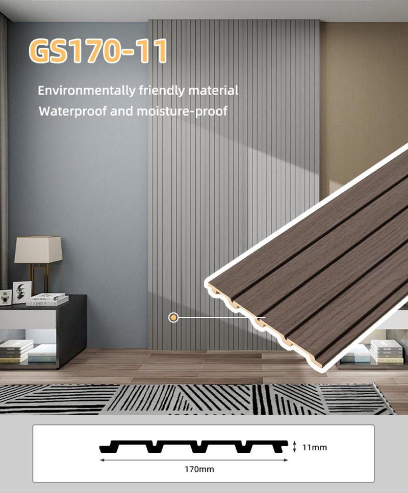 Paneles de pared estriados de PVC con acabado de madera de 170 * 11 mm