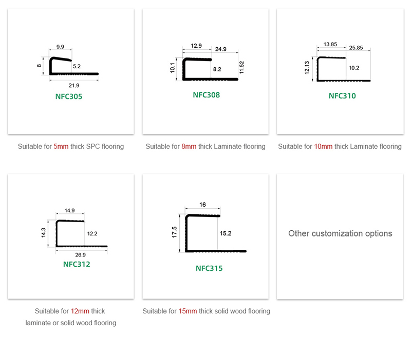 Tira de borde de piso en forma de C