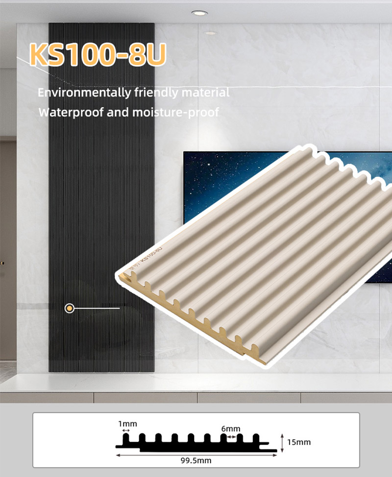 Paneles de pared estriados s&oacute;lidos semicirculares de 99,5 x 15 mm