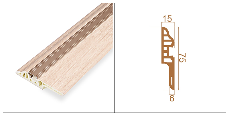 Rodapi&eacute; de clavo oculto con lengua de cordero de PVC de 75 * 15 mm