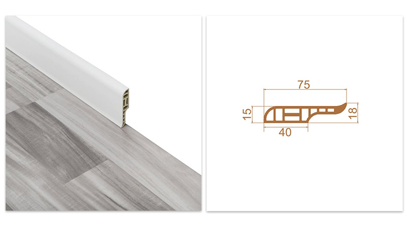 Rodapi&eacute; tipo l&aacute;piz de PVC de 75*18 mm