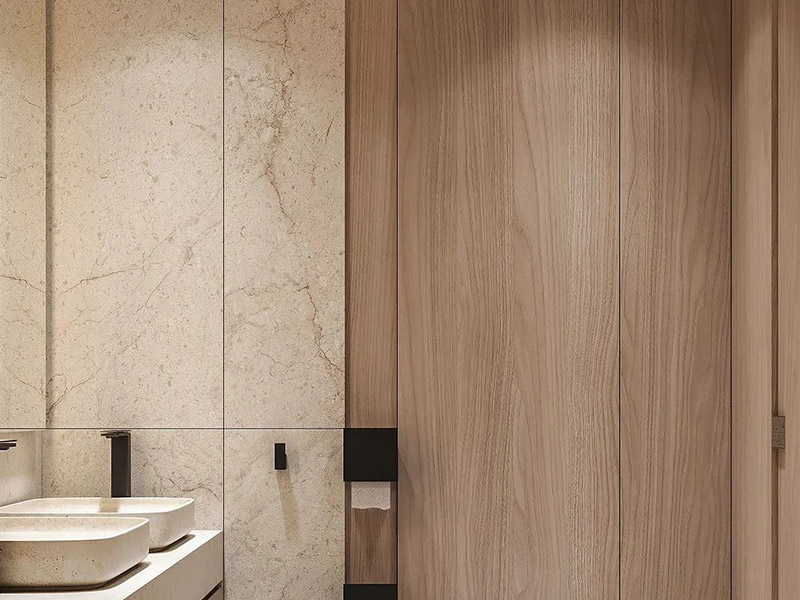 Hoja de m&aacute;rmol de PVC en el ba&ntilde;o