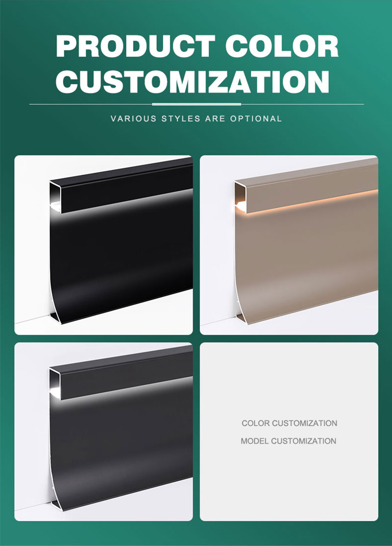 Rodapi&eacute; de aluminio LED de 80*9 mm
