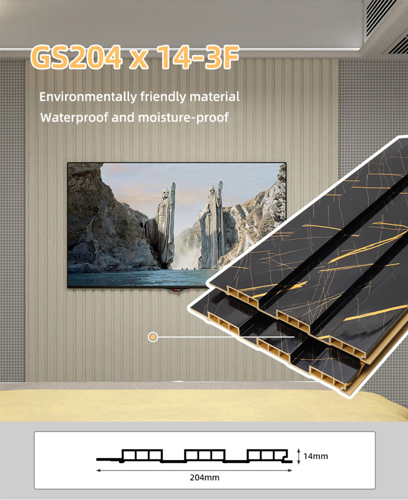 Paneles de pared estriados huecos de PVC de 204*17 mm