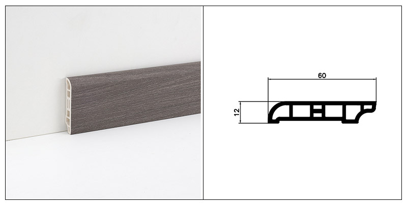Z&oacute;calo de PVC de grano de madera de 60 * 15 mm