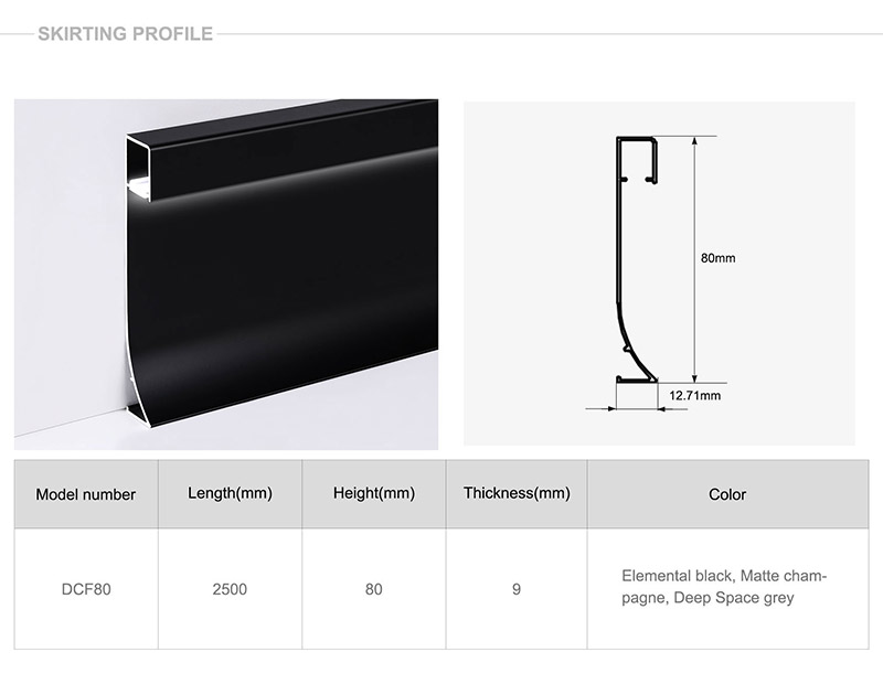 Rodapi&eacute; de aluminio LED de 80*9 mm