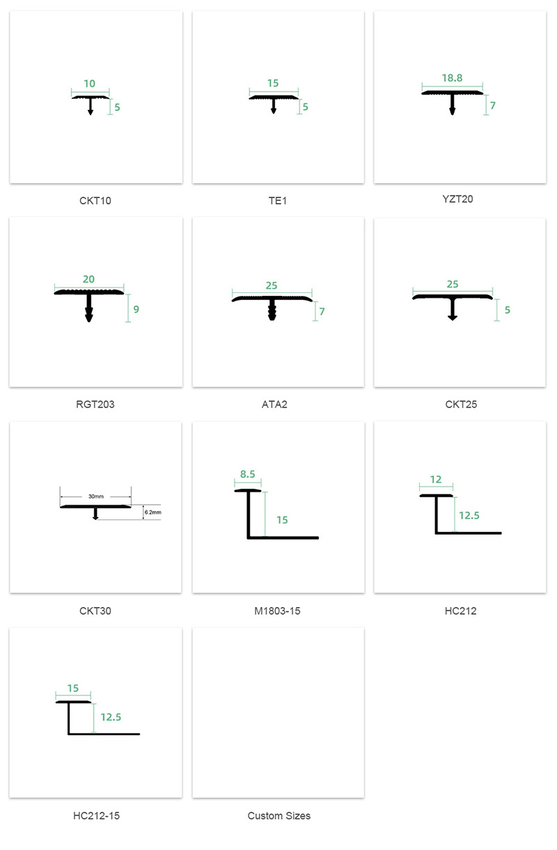 Borde de piso en forma de T de aluminio