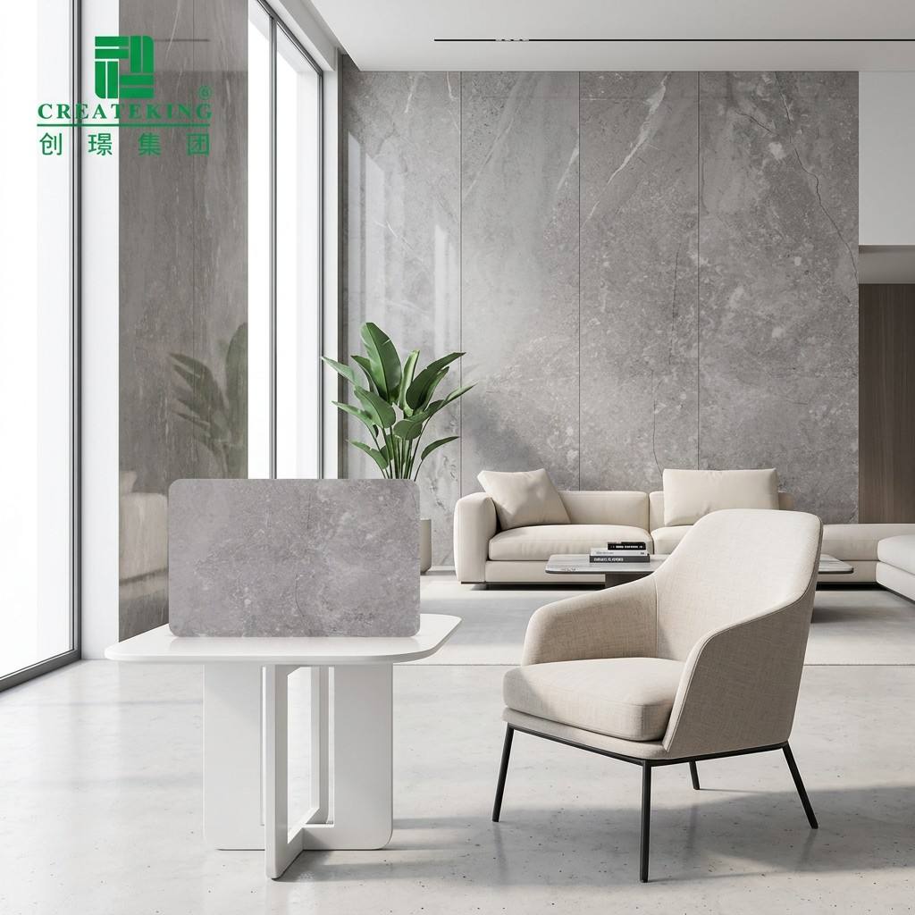 Panel de pared ignífugo de alto brillo de hoja de mármol de PVC para interiores para decoración moderna de sala de estar