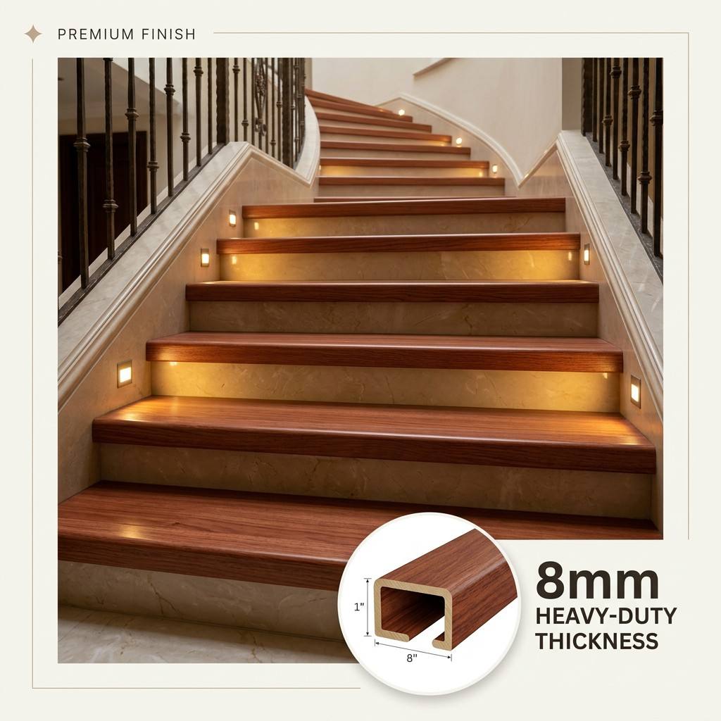 Nariz de escalera de envoltura completa SPC de servicio pesado de 8 mm para remodelaci&oacute;n de viviendas de lujo en EE. UU.
